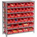 Global Equipment Steel Shelving with Total 42 4"H Plastic Shelf Bins Red, 36x18x39-7 Shelves 603437RD